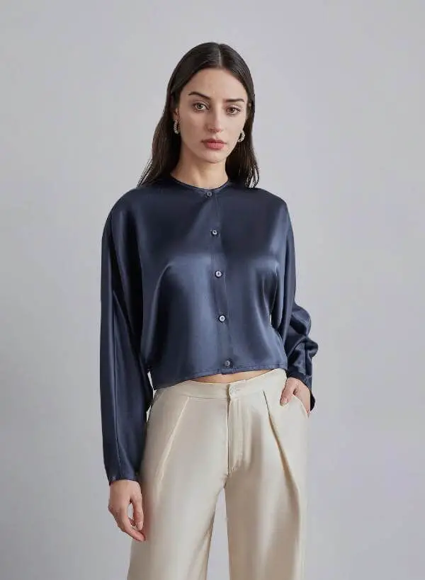 Blue Silk Shirt Outfit