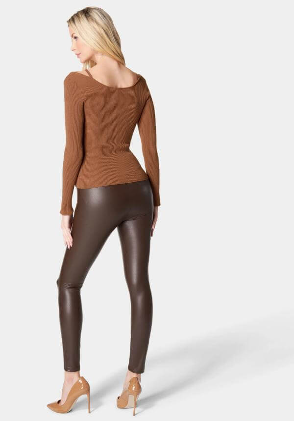 Brown Vegan Leather Leggings