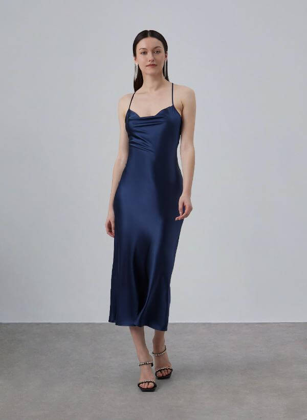 Cowl Neck Silk Dress Outfit