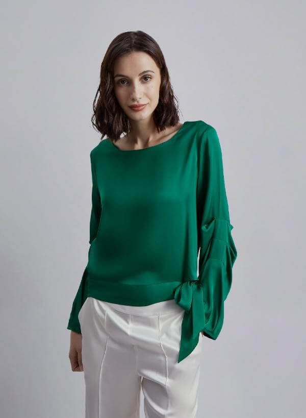 Green Silk Blouse Outfit Classy