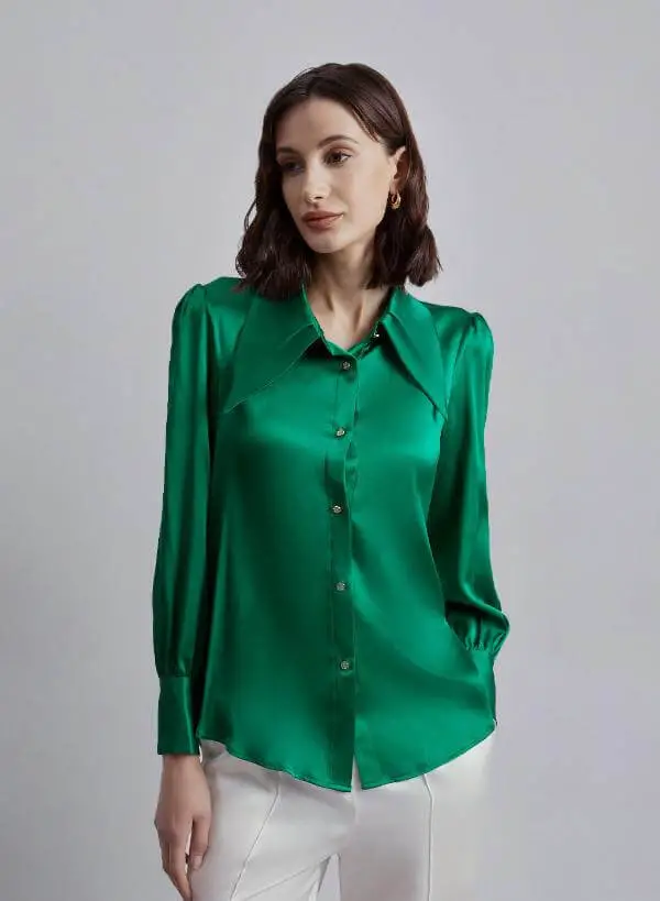 Green Silk Blouse Work