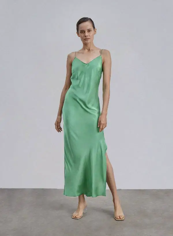Green Slip Silk Dress