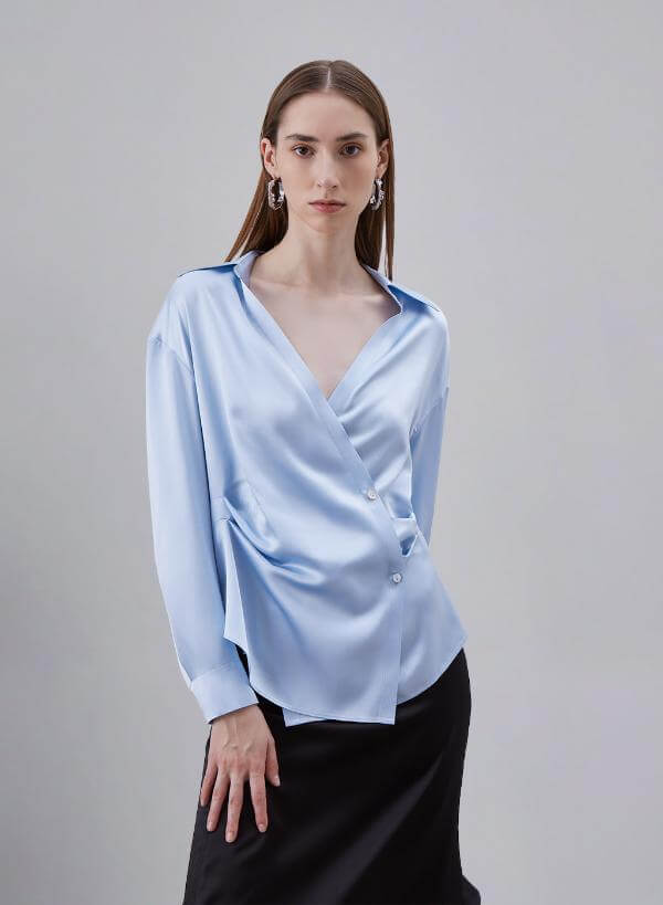 Light Blue Silk Blouse Outfit
