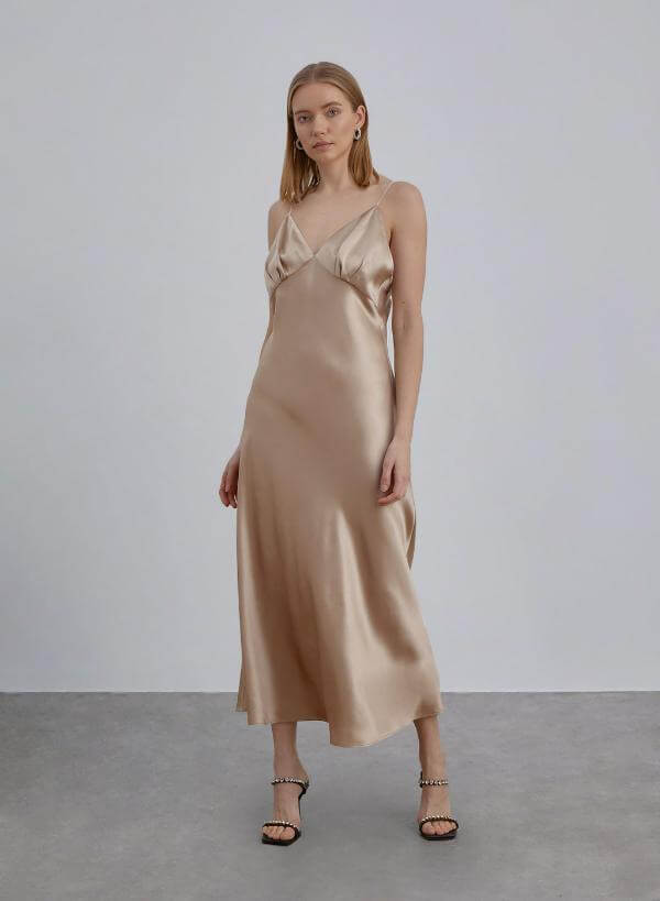 Long Silk Slip Dress Outfit