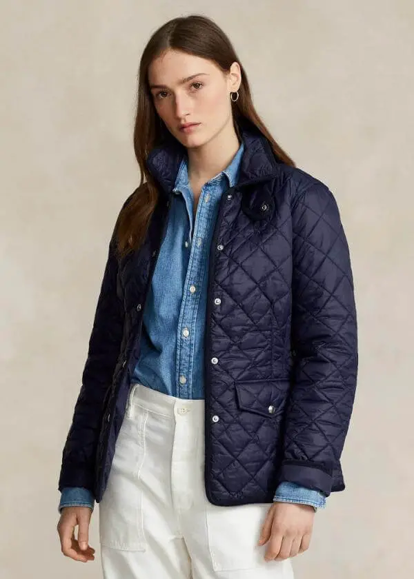 Navy Blue Quilted Jacket Outfit Women
