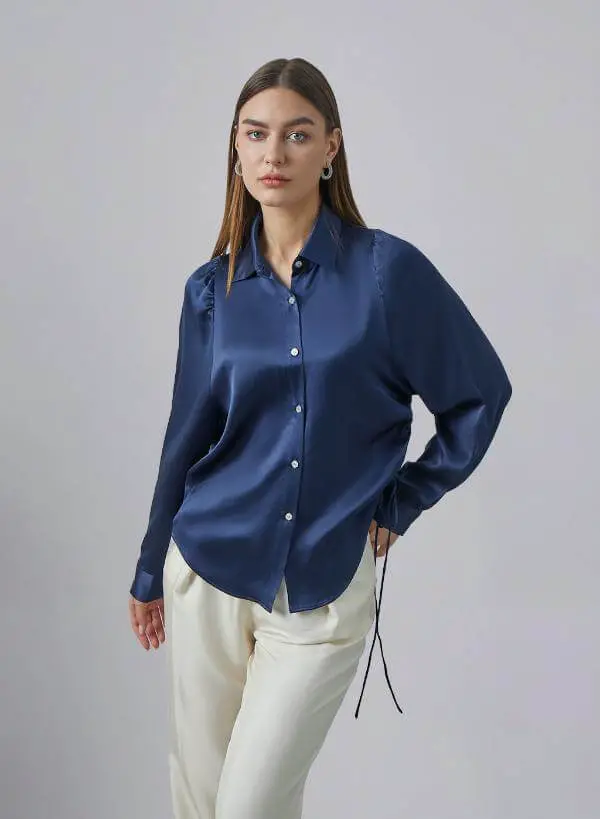 Navy Blue Silk Blouse Outfit