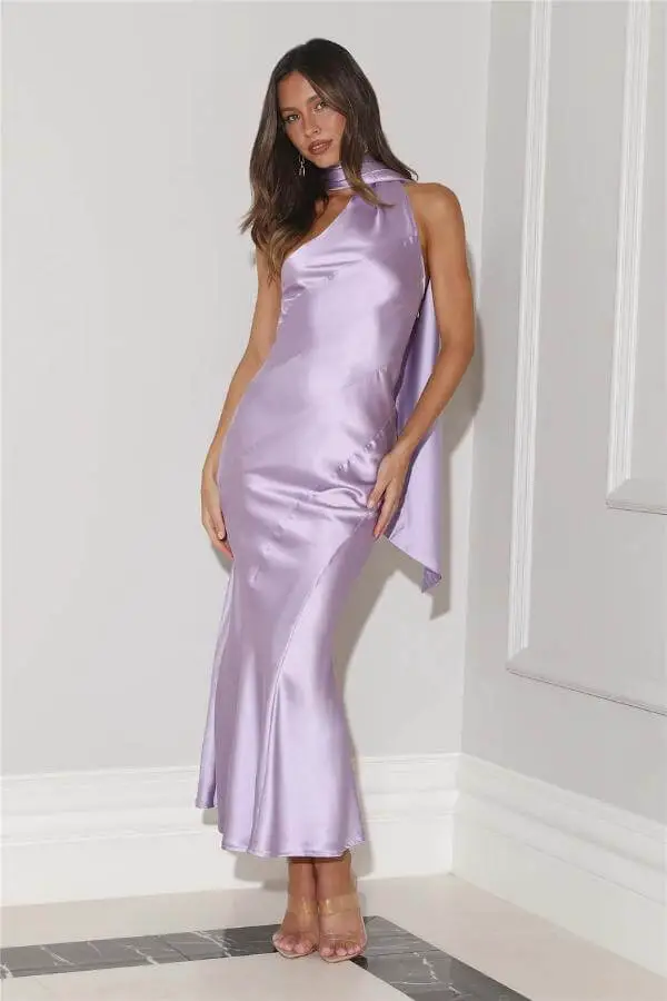 Purple Satin Maxi Dress