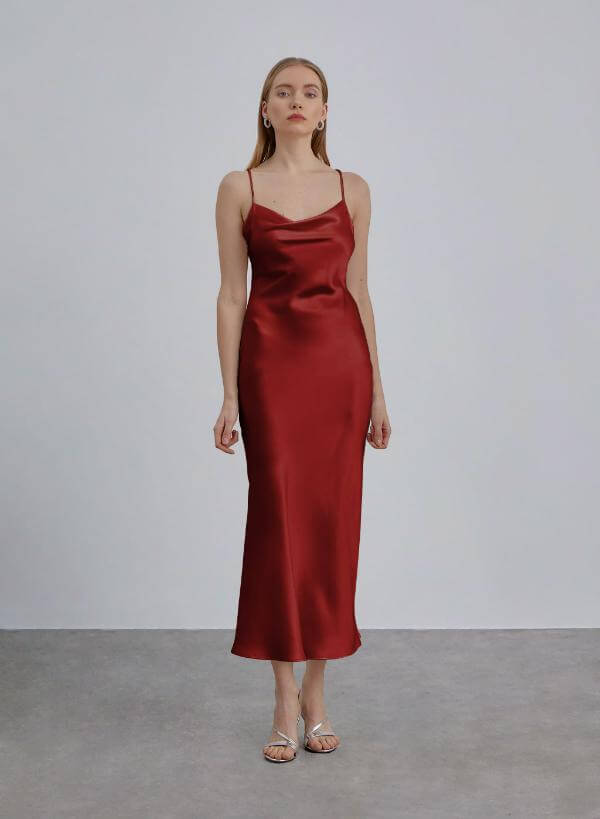 Red Silk Slip Dress Long