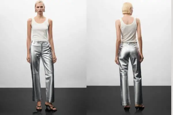 Silver Metallic Leather Pants