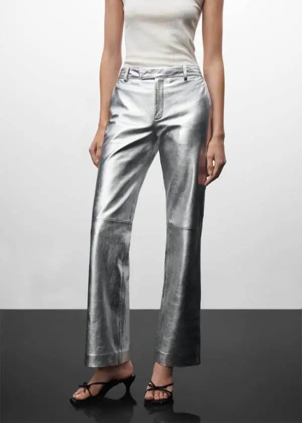 Silver Metallic Leather Pants