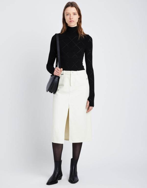 White Denim Skirt Outfit Winter