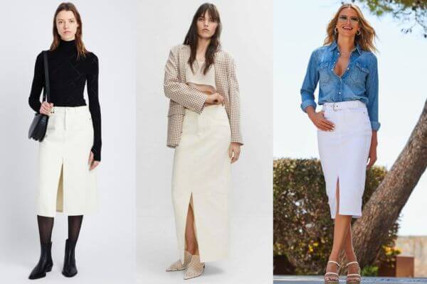 White Denim Skirt Outfits