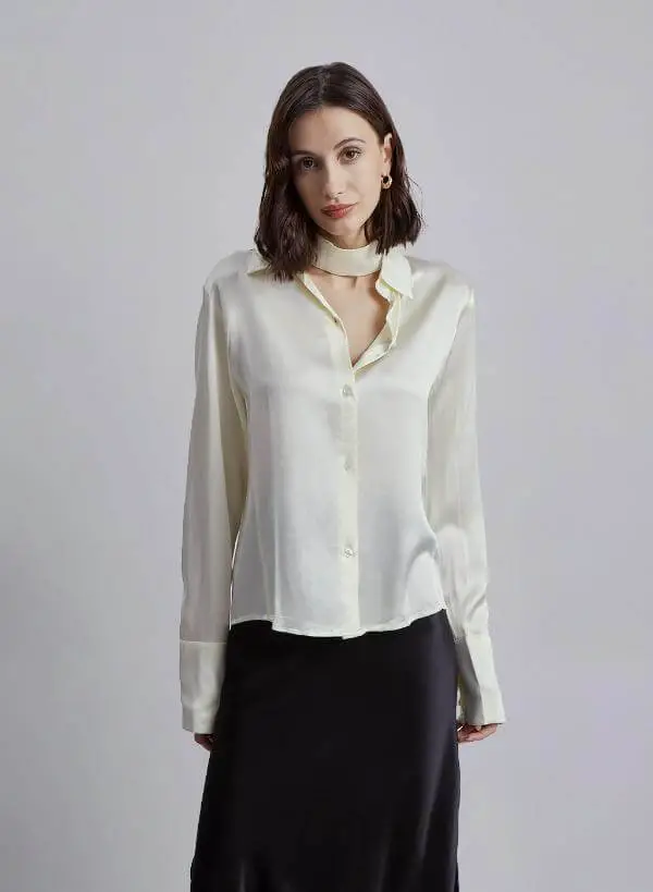 White Silk Blouse Outfit Classy