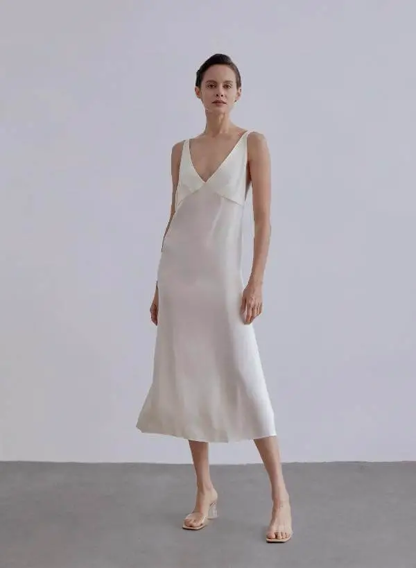 White Silk Slip Dress Long
