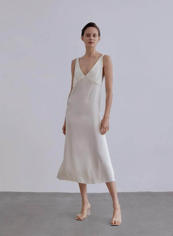 White Silk Slip Dress Long