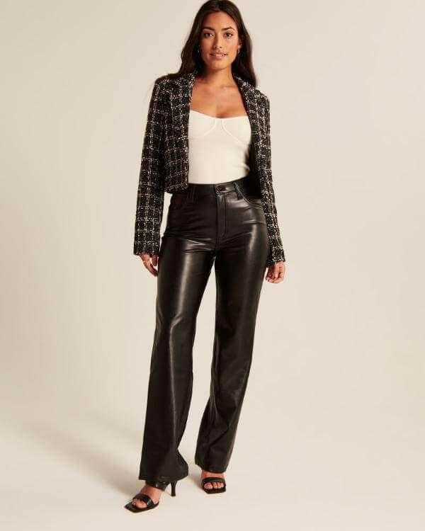 Black Relaxed Leather Pants, High Rise