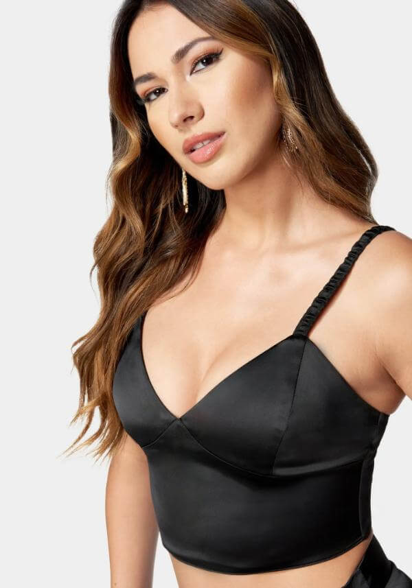 Black Satin Bustier Top Outfit