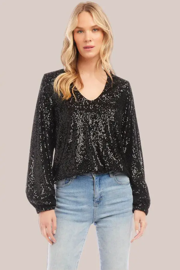 Sequin Long Sleeve Top Outfit