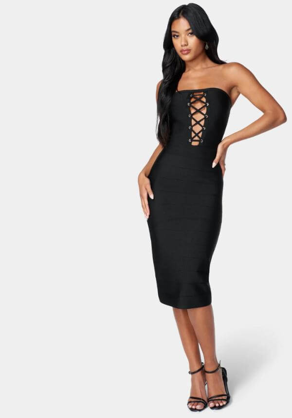 Black Strapless Bodycon Dress 