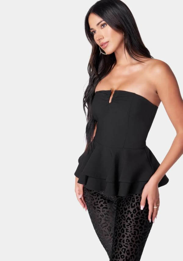 Black Strapless Peplum Top Outfit