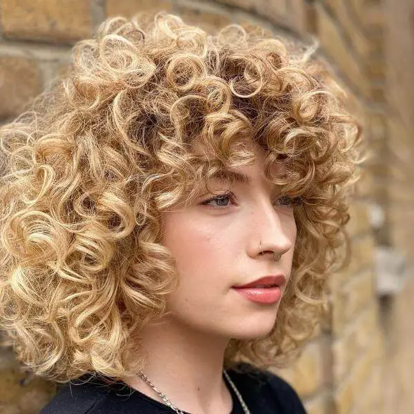 Blonde Curly Bob with Bangs