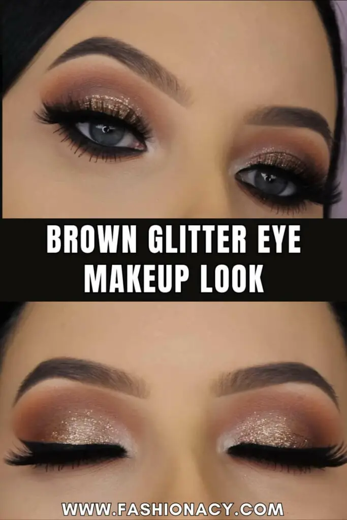 Brown Glitter Eye Makeup Look