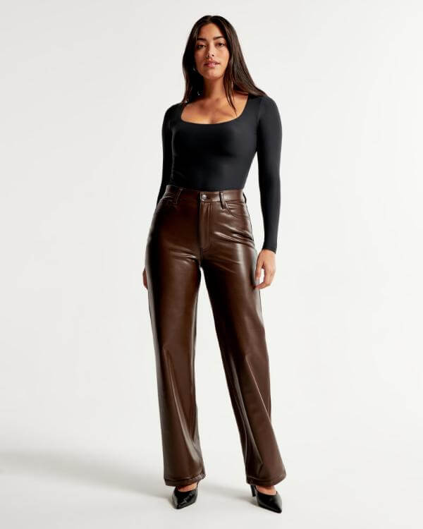 Brown Leather Pants Outfit, High Rise