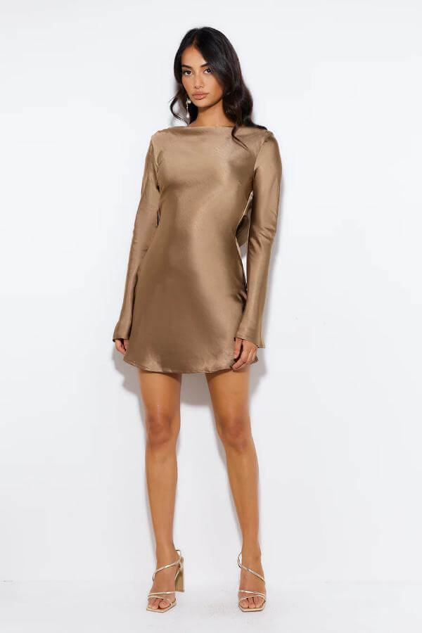 Brown Satin Mini Dress