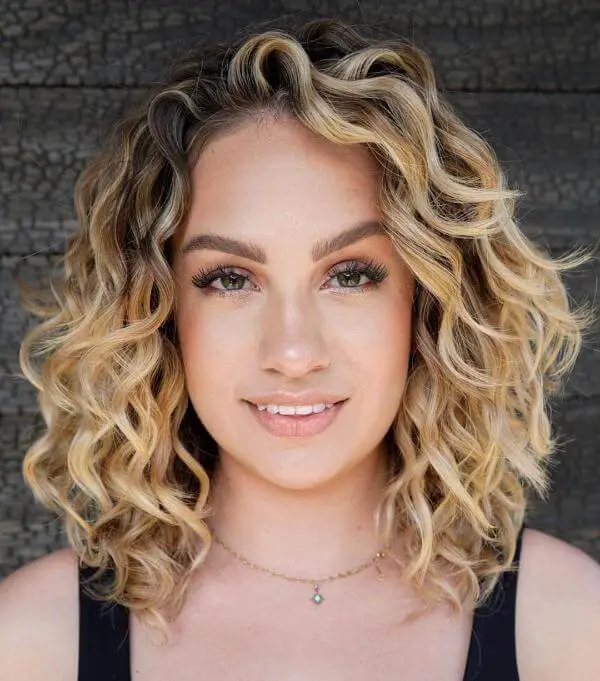 Curly Blonde Lob Haircut