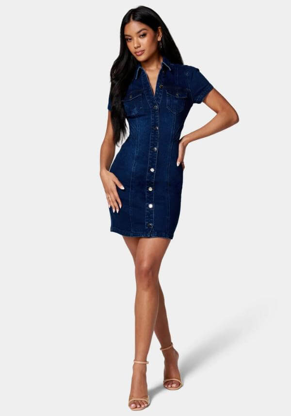 Denim Short Dress Outfit Ideas