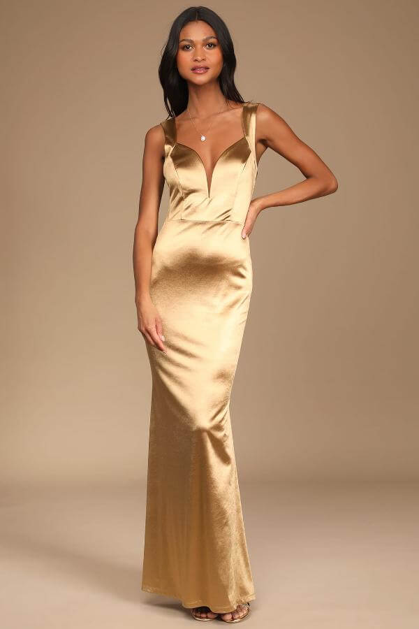 Gold Satin Maxi Dress