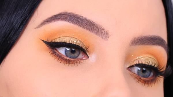 Golden Glitter Eye Makeup Look