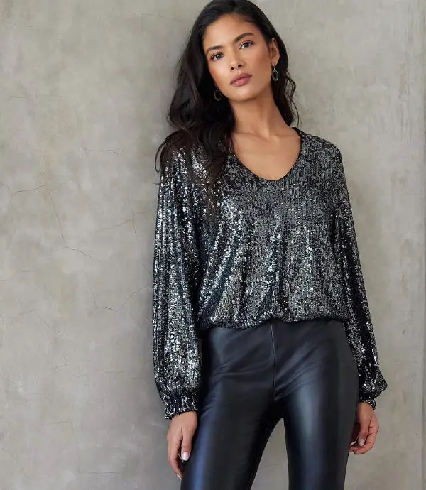 Long Sleeve Sequin Top With Pants