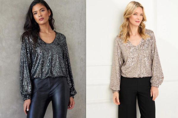 Long Sleeve Sequin Tops 