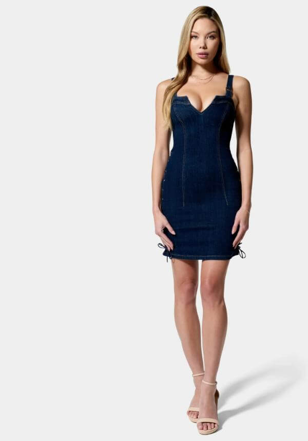 Navy Blue Denim Short Dress Outfit