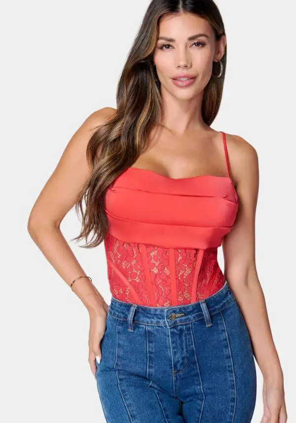 Red Corset Top and Jeans Outfit