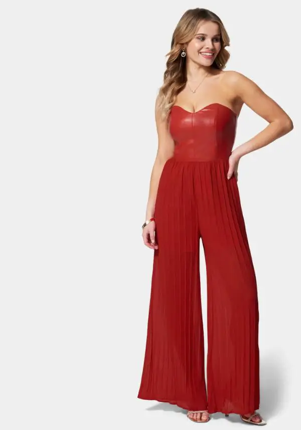 Red Strapless Jumpsuit Outfit