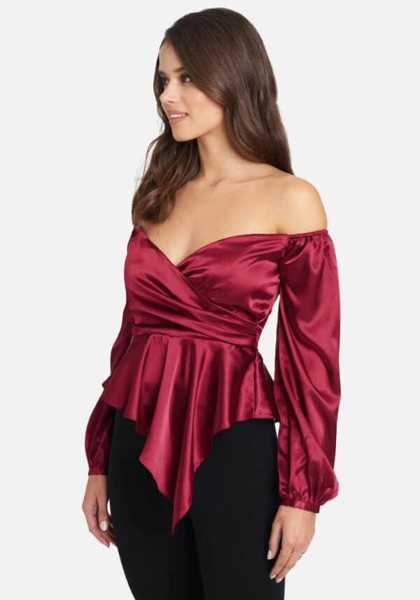 Satin Peplum Blouse Outfit, Asymmetrical