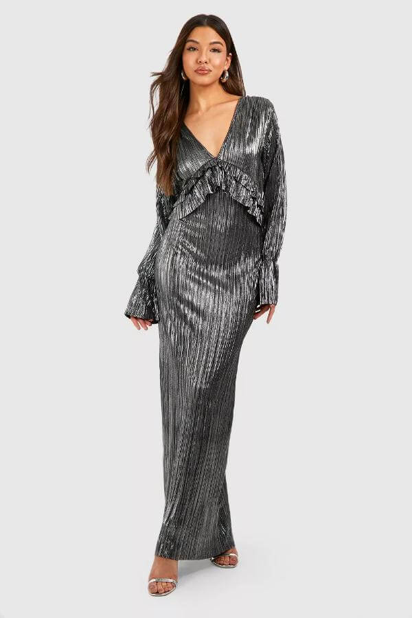 Silver Maxi Dress Long Sleeve