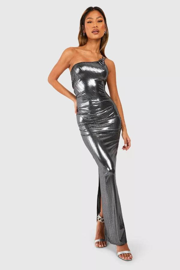 Silver Metallic Maxi Dress