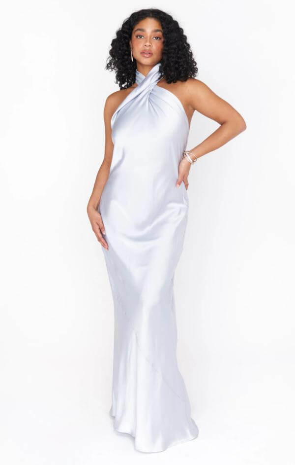 Silver Satin Maxi Dress