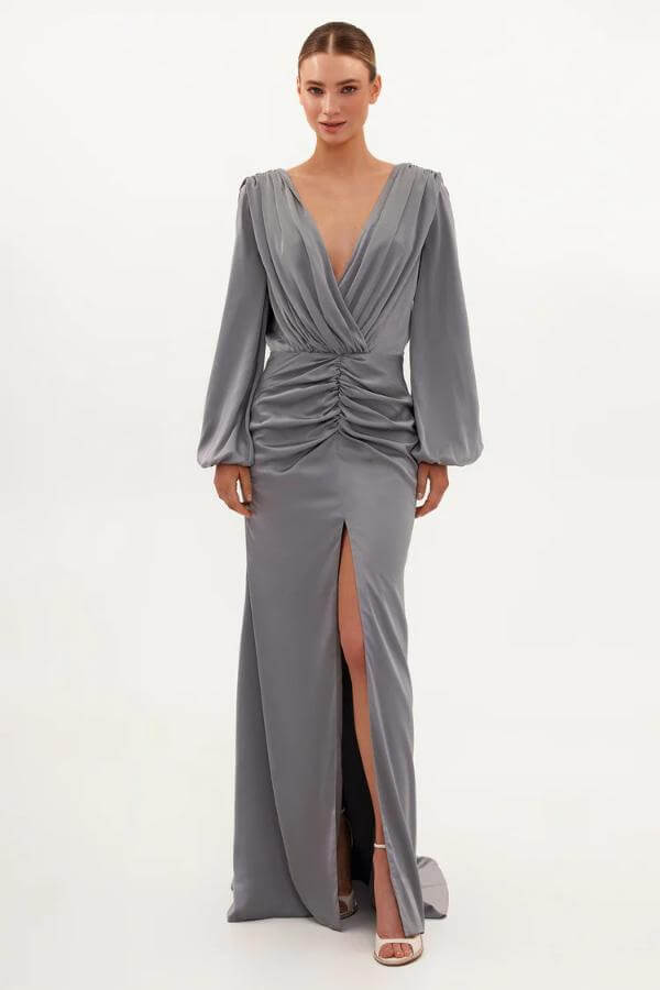 Silver Silk Maxi Dress