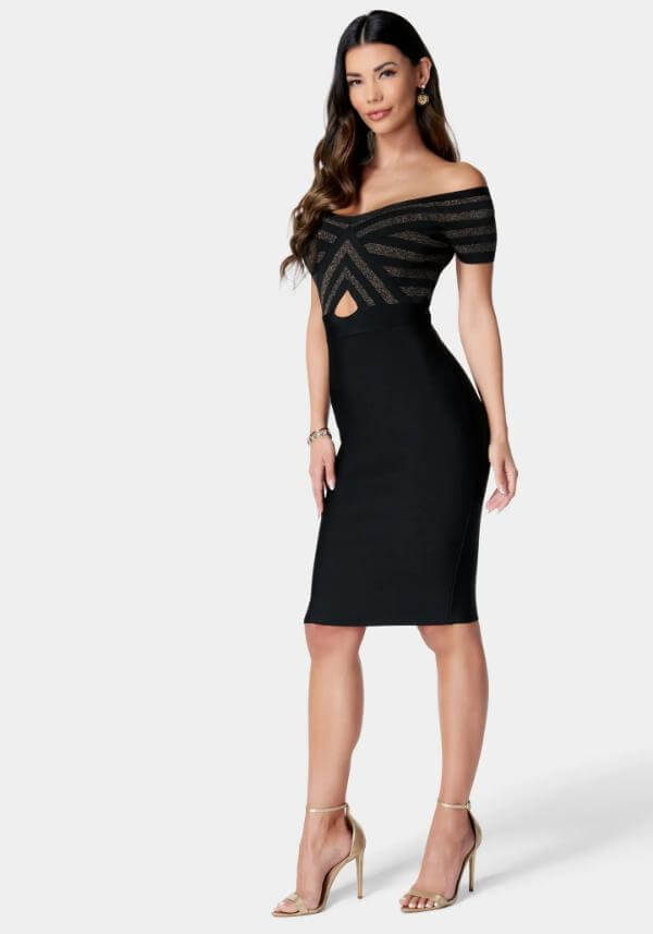 Black Bodycon Dress With Short Sleeves