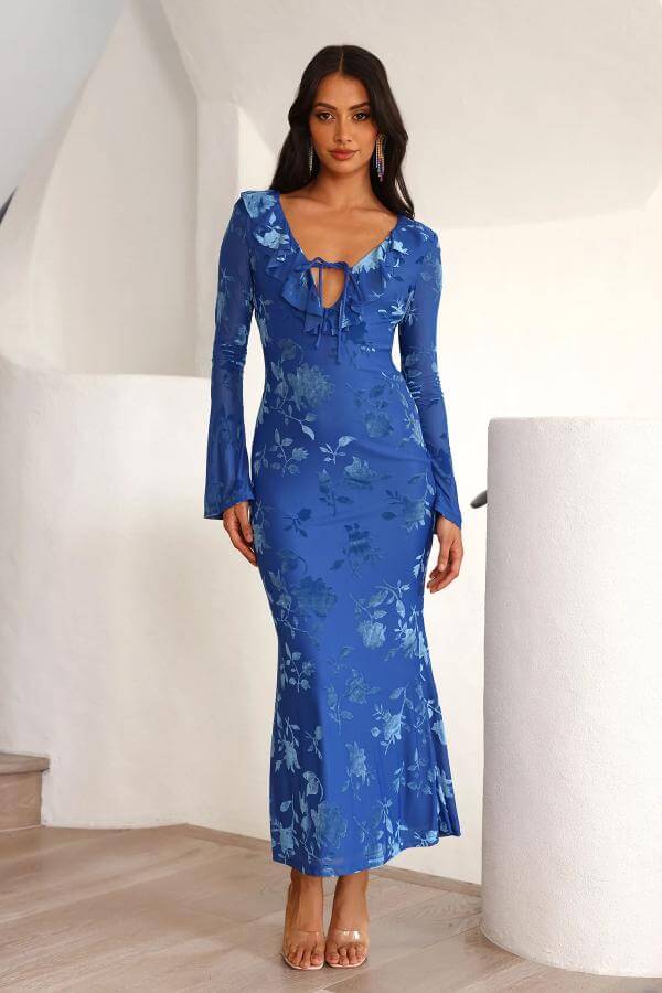 Blue Long Dress With Sleeves