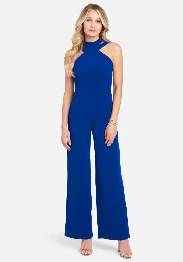 Blue Sleeveless Jumpsuit Outfit