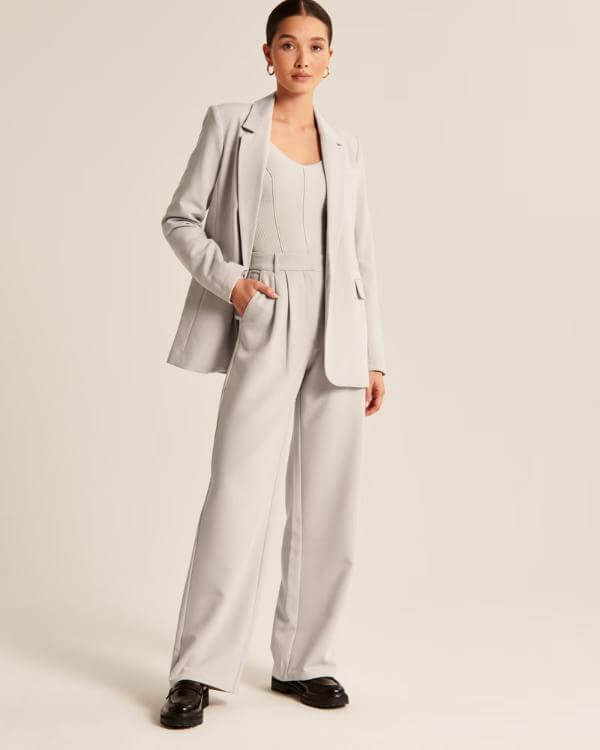 Grey Blazer and Pants Outfit Women