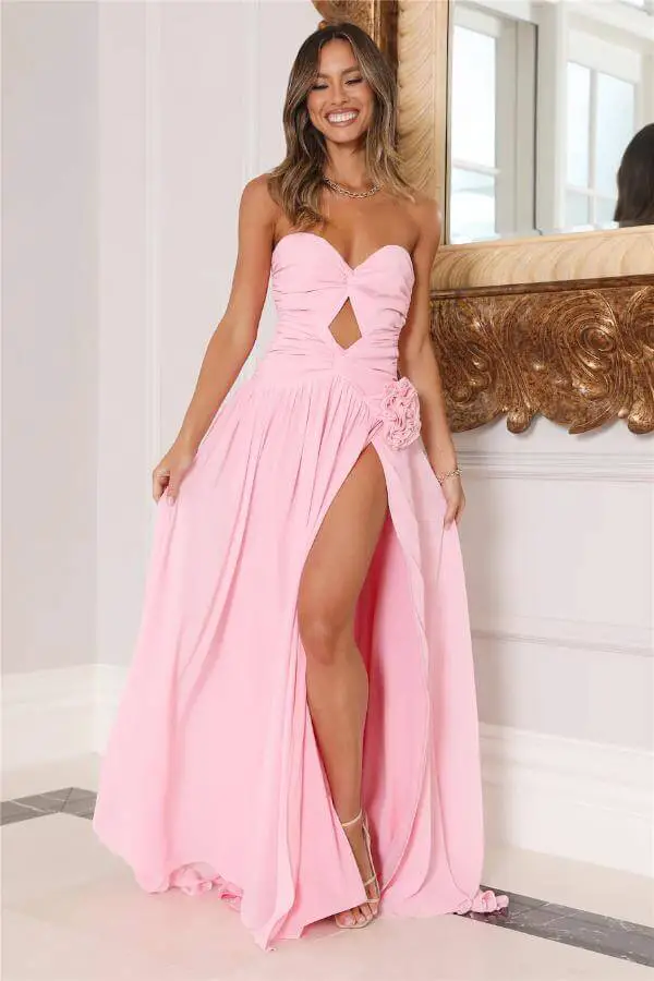 Long Pink Dress Aesthetic