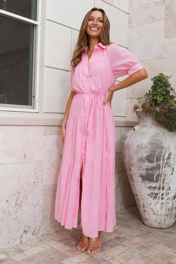 Long Pink Dress With Sleeves