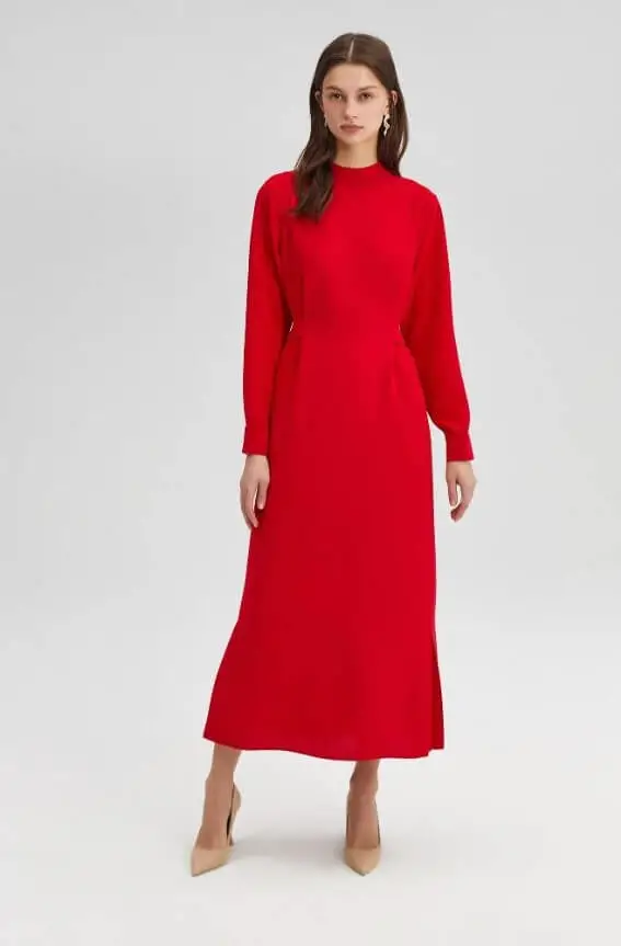 Long Red Dress With Sleeves