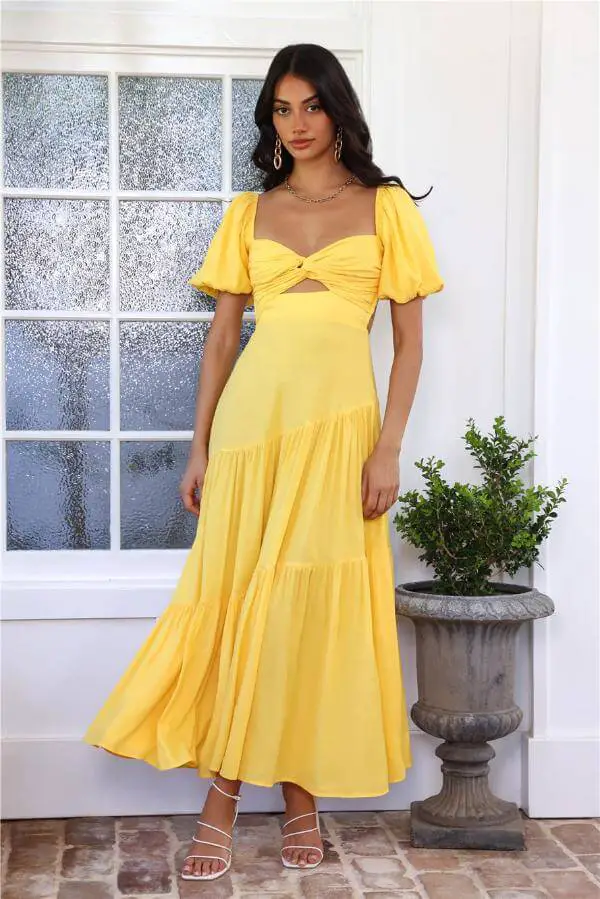 Long Yellow Dress With Sleeves